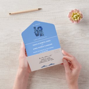 Invitación Todo En Uno Periwinkle Blue Hydrangeas Boda