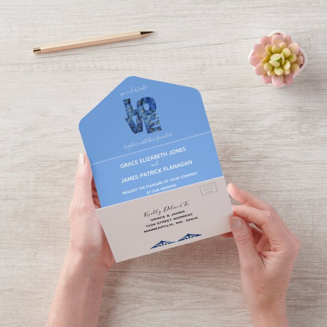 Invitación Todo En Uno Periwinkle Blue Hydrangeas Boda (Video)