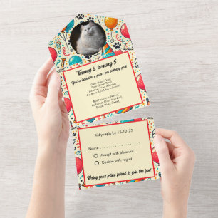 Invitación Todo En Uno Personalizable mascota Foto Cumpleaños