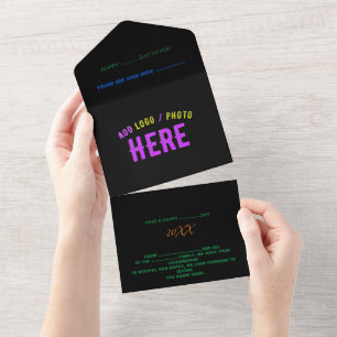 INVITACIÓN TODO EN UNO PERSONALIZABLE MODERNO ESTILO NEGRO VERIFICADO MAR