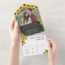 Invitación Todo En Uno Personalizado de girasoles amarillos Boda de fotos