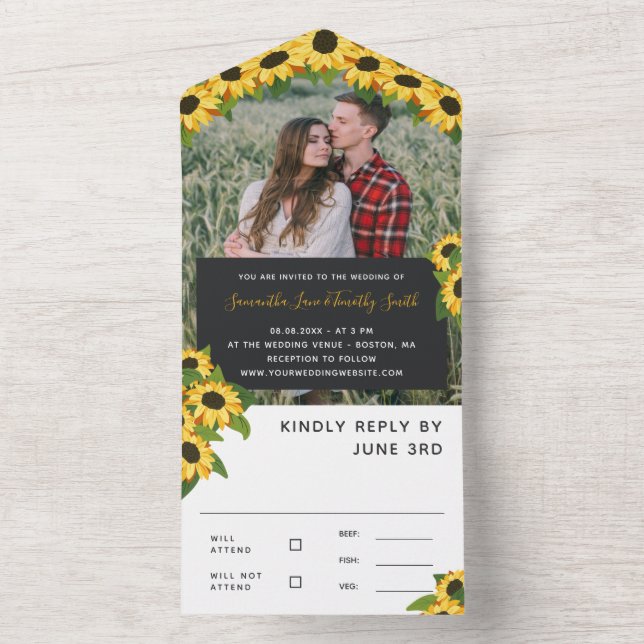 Invitación Todo En Uno Personalizado de girasoles amarillos Boda de fotos (Interior)
