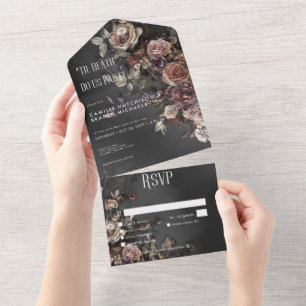 Invitación Todo En Uno Personalizado de la cena gótica morada y húmeda ne