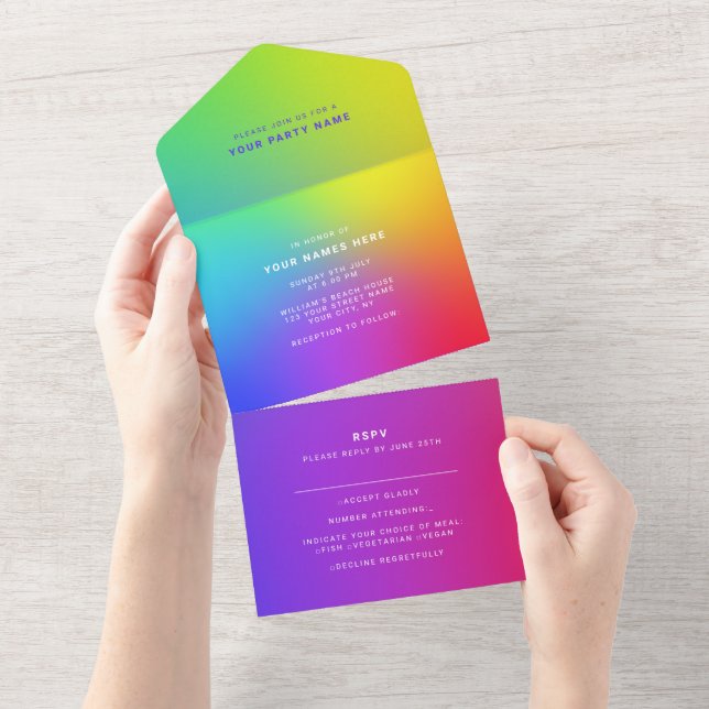 Invitación Todo En Uno Personalizado Eyecatching Rainbow Moderno Elegante (desgarro)