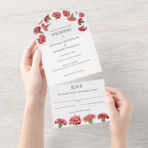 Invitación Todo En Uno Personalizado floral moderno Pink Carnations de lu