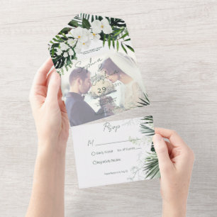 Invitación Todo En Uno Personalizado fotográfico moderno Boho Tropical Gr