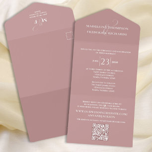 Invitación Todo En Uno Personalizado RSVP de código QR de Boda rosa de Ru