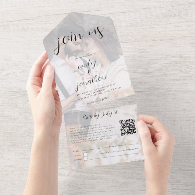 Invitación Todo En Uno Personalizado Únete Al Código QR Estadounidense So (desgarro)