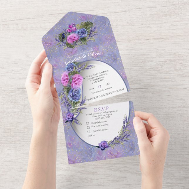 Invitación Todo En Uno Pery Peri Rosas de acuarela y tulipanes todo en un (desgarro)