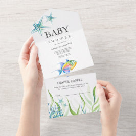 Invitación Todo En Uno Pescado tropical Baby Shower todo en una sola invi