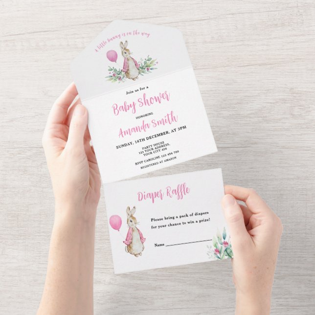 Invitación Todo En Uno Peter Rabbit Baby Shower (desgarro)