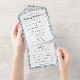 Invitación Todo En Uno Piedra abstracta de gris azul todo en una boda