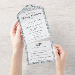 Invitación Todo En Uno Piedra abstracta de gris azul todo en una boda