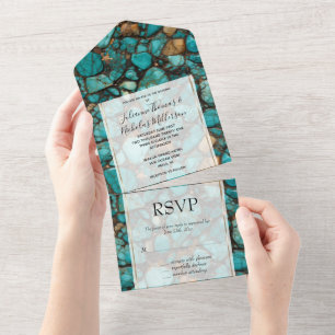 Invitación Todo En Uno Piedras negras turquesas