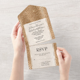 Invitación Todo En Uno Piel de serpiente Purpurina Glam Gold