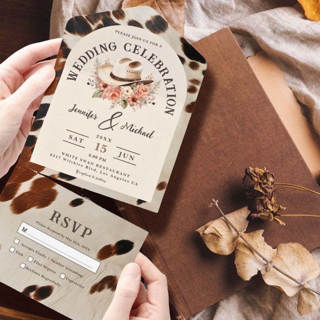 Invitación Todo En Uno Piel de vaca Boda occidental todo en uno (Subido por el creador)