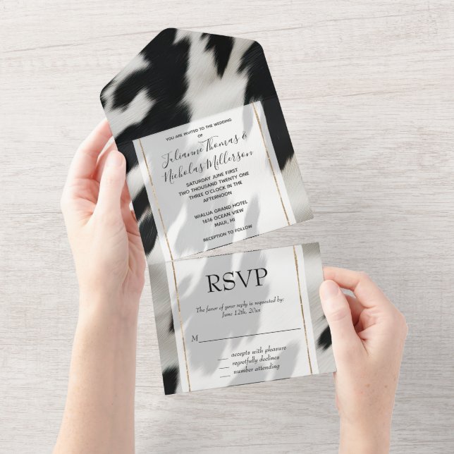 Invitación Todo En Uno Piel de vaca de granja occidental (desgarro)