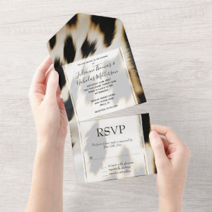 Invitación Todo En Uno Piel de vaca de oro blanco negro