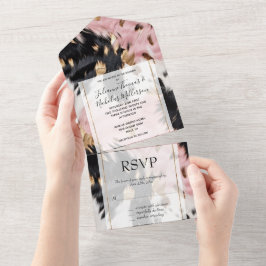 Invitación Todo En Uno Piel de vaca Oro Blanco Negro Rosa De Vaquera Occi