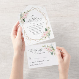 Invitación Todo En Uno Pink Flowers, White Flowers, Greenery, Birthday