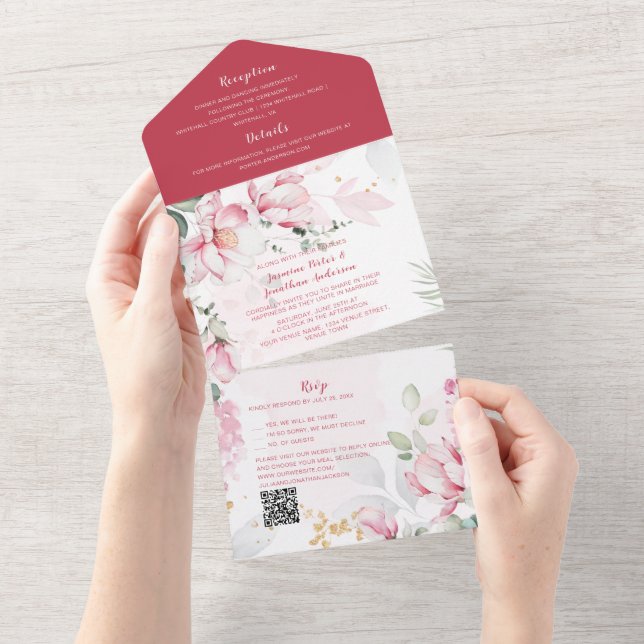 Invitación Todo En Uno Pink Magnolia Blossom (desgarro)