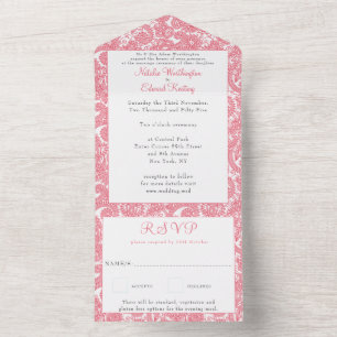 Invitación Todo En Uno Pink Salmon Filigree Paisley Henna Wedding RSVP