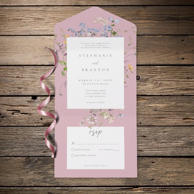 Invitación Todo En Uno Pink Wildflower Garden Elegant Wedding (Subido por el creador)