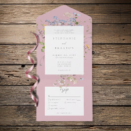 Invitación Todo En Uno Pink Wildflower Garden Elegant Wedding