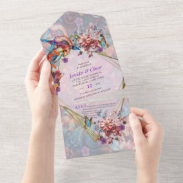 Invitación Todo En Uno Pintando flores de fantasía que expresan la natura