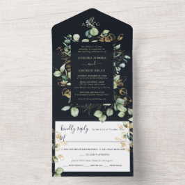 Invitación Todo En Uno PixDezines Armada Rustica Eucalyptus en Oro