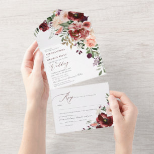 Invitación Todo En Uno PixDezines Autumn Love H2 Rustic Marsala Red