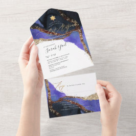 Invitación Todo En Uno PixDezines Bat Azul Violeta Cósmica Mitzvah