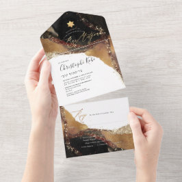 Invitación Todo En Uno PixDezines Cosmic Black Gold Bar Mitzvah