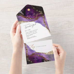 Invitación Todo En Uno PixDezines Cosmic Bordeaux Bat Mitzvah