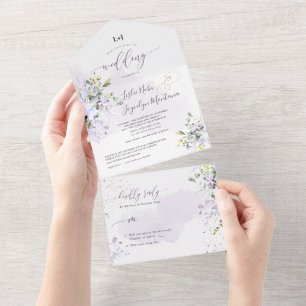 Invitación Todo En Uno PixDezines Elegant Dusty Purple Gum Eucalyptus