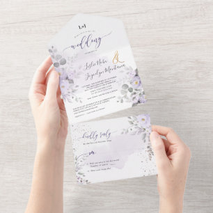 Invitación Todo En Uno PixDezines Elegant Purple Peonies