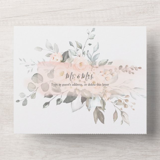 Invitación Todo En Uno PixDezines Elegant Rubor Peonies (Anverso)
