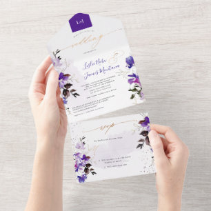 Invitación Todo En Uno PixDezines Elegant Violet Morple Sweetpeas
