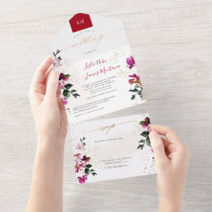 Invitación Todo En Uno PixDezines Elegante Dulce de Cerezo Rojo