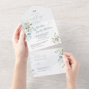 Invitación Todo En Uno PixDezines Elegante Goma Azul Dusty Eucalyptus