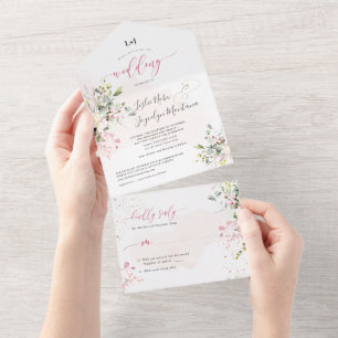 Invitación Todo En Uno PixDezines Elegante Gum Eucalyptus Rosa