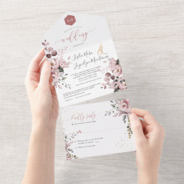 Invitación Todo En Uno PixDezines Elegante Rosa Dusty+Gum Eucalyptus