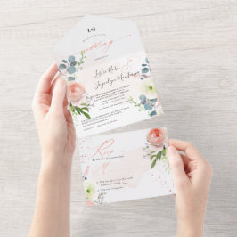 Invitación Todo En Uno PixDezines Elegantes Peonies De Rubor Todo En Un S