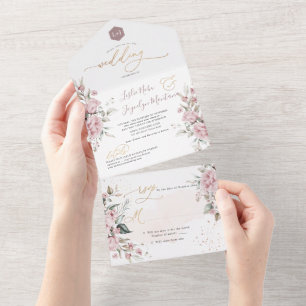 Invitación Todo En Uno PixDezines Elegantes Rosas Polvorientos Flores acu
