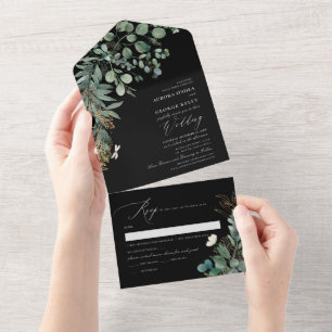 Invitación Todo En Uno PixDezines H2 Goma de Oro Verde Rústico Eucalyptus