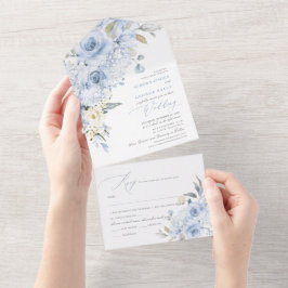 Invitación Todo En Uno PixDezines H2 Rosas azul turbio Hydrangea