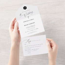 Invitación Todo En Uno PixDezines Luxe Caligraphy DIY blanco negro