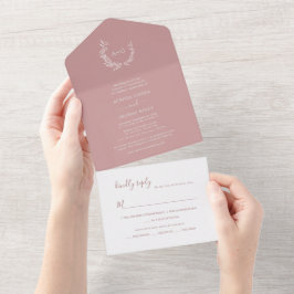 Invitación Todo En Uno PixDezines Rosa simple Wreath DIY Dusty
