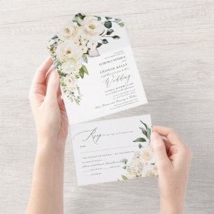 Invitación Todo En Uno PixDezines Rosas Alabastro Acuarela