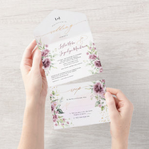 Invitación Todo En Uno PixDezines Rústica Mauve Roses rosados